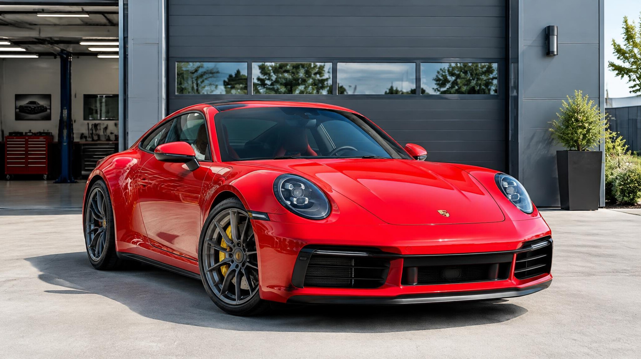 Red sports car with flawless paint finish